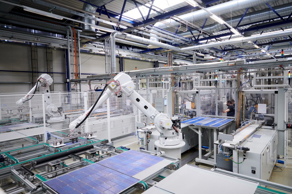 Solar module production in Freiberg/Germany.
