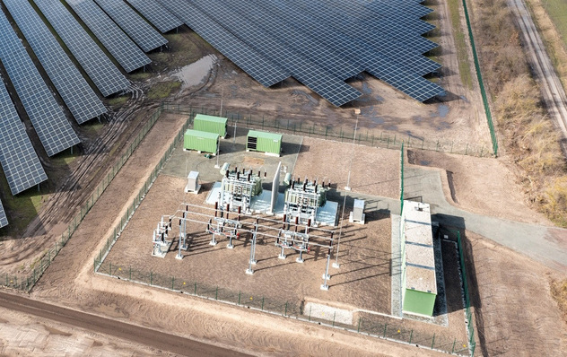 EnBW solarpark Alttrebbin/Germany with substation and batteries.