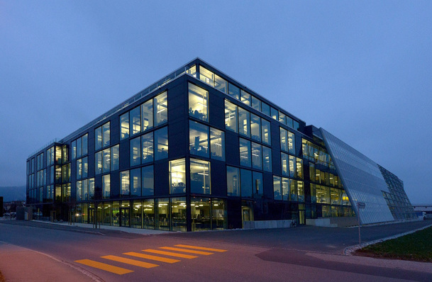 Meyer Burger Technology headquarters in Thun by night.