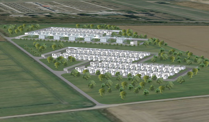This is what the large-scale storage facility in Förderstedt is supposed to look like one day. The entire storage plant will have an output of 300 megawatts and a storage capacity of 600 megawatt hours.