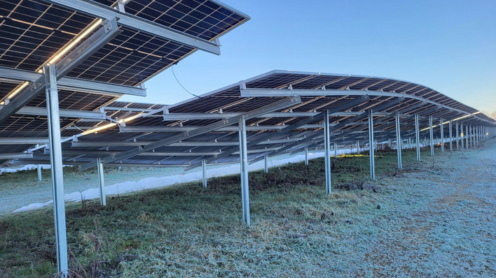 The rain has softened the ground and the heavy snow has subsequently caused the solar installation to sink in.