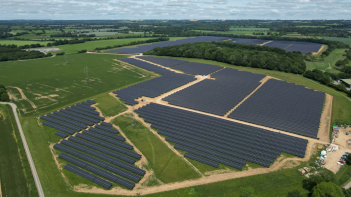 The new solar park in Test Valley, Hampshire, South East England