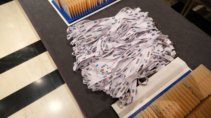 Lanyards await their owners at SolarFlex Croatia on 17 March 2026 in Zagreb