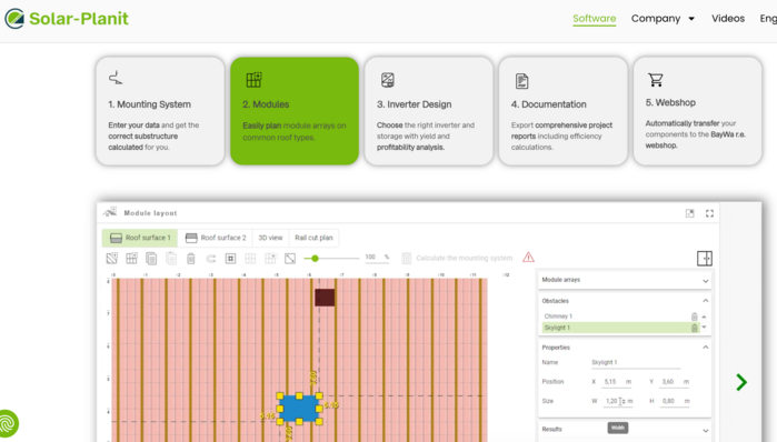 Module layout view, where a rogue skylight is no match for drag-and-drop planning