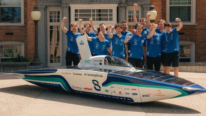 Belgium's Innoptus Solar Team, Minnesota-bound, with LONGi's BC flexible modules catching light across the bodywork