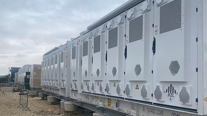 Rows of storage capacity at Immingham, among the largest three-hour batteries in the country once live