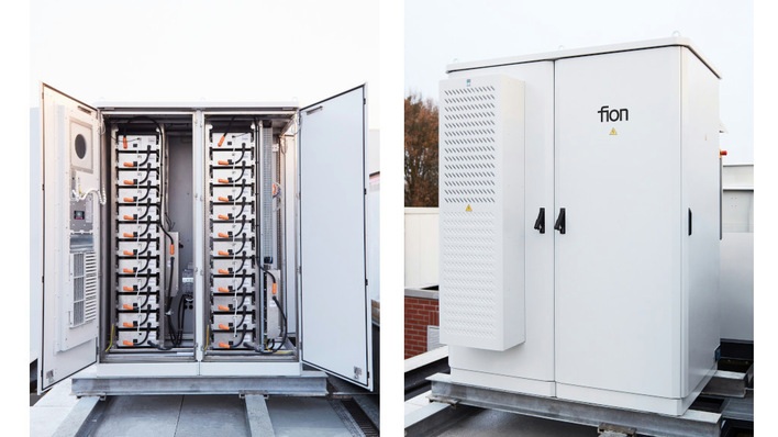 Fion's storage system can both shave peak loads and earn money on the exchange.