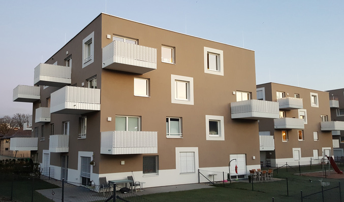Each apartment has its own solar system, which also supplies the heating panels in the rooms.