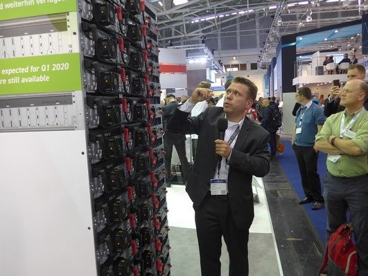 A expert delegation from the U.S. got to know improved energy storage solutions at The smarter  E Europe in Munich guided by pv Europe, here at the booth of Tesvolt.