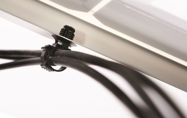 The Locking Clamp fully closes and locks over a cable bundle.