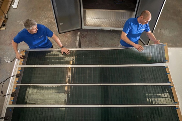 At three millimetres in thickness, the solar mats only weigh two kilograms per square metre.