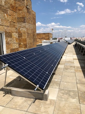 The 20 kW PV system generates around 33,500 kWh of solar power a year.
