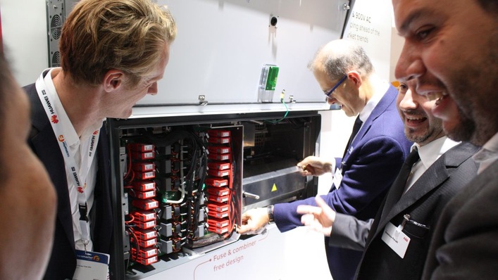 Award winning string inverter PVS 175TL of ABB Solar at the Intersolar Europe in Munich.