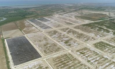 Voltalia’s Karavasta site in Albania, where 140 MW of Trina bifacial modules are steadily filling in the blanks