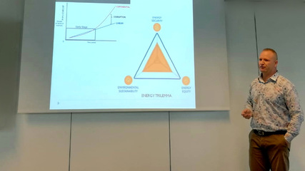 Prof. Malka explains the energy triangle of supply security, climate protection and affordability