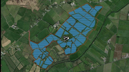 Birds-eye view of the expansive solar park in the Cork countryside