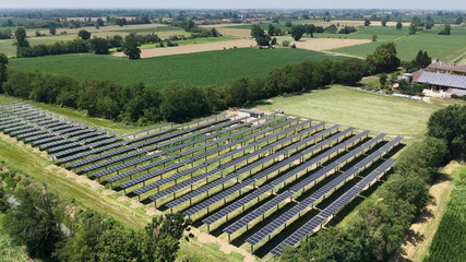 Rows of AIKO ABC modules take shape on farmland outside Lodi